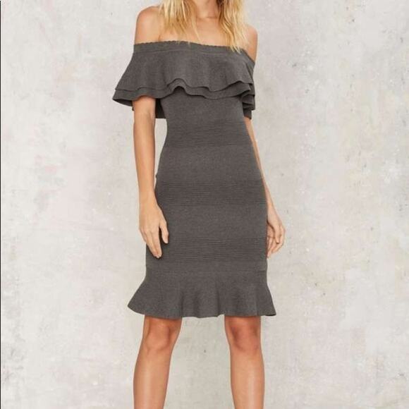 Endless Rose Dresses & Skirts - NEW Endless Rose Women's Knit Midi Bodycon Dress Gray S Off-the-Shoulder Ruffle